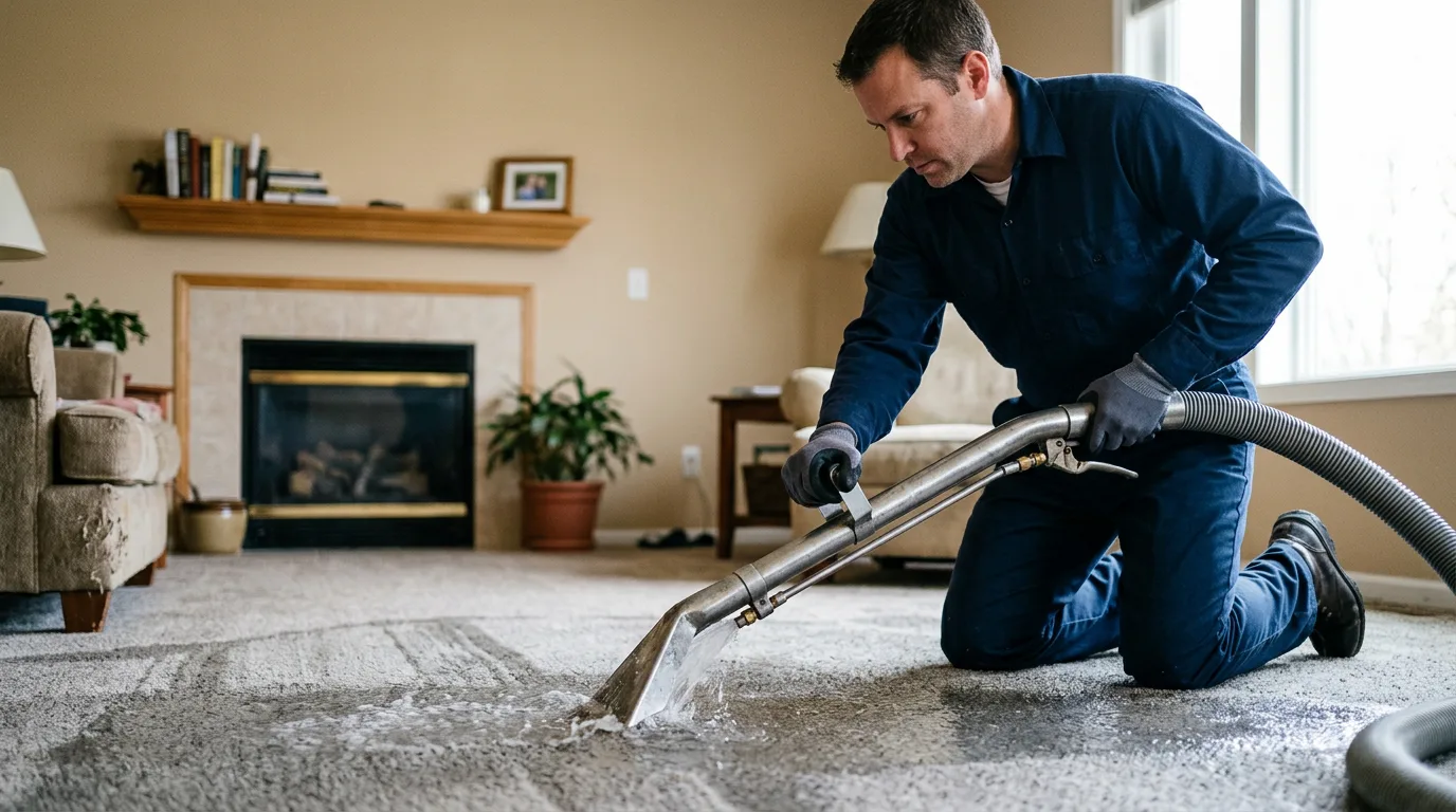 Water damage restoration technician working near Harshaw, WI